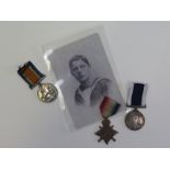 1915 Star, BWM and GV Naval LSGC Medal to 179099 J A Twine AB RN (HMS Iris). GVF (3)