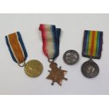 1915 Star Trio to 25649 Pte T Barrow Cheshire Regt, with Silver War Badge No 123727 (pin