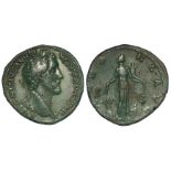 Antoninus Pius sestertius, Rome Mint 142 A.D., reverse:- Annona standing right, Sear 4147, dark hard