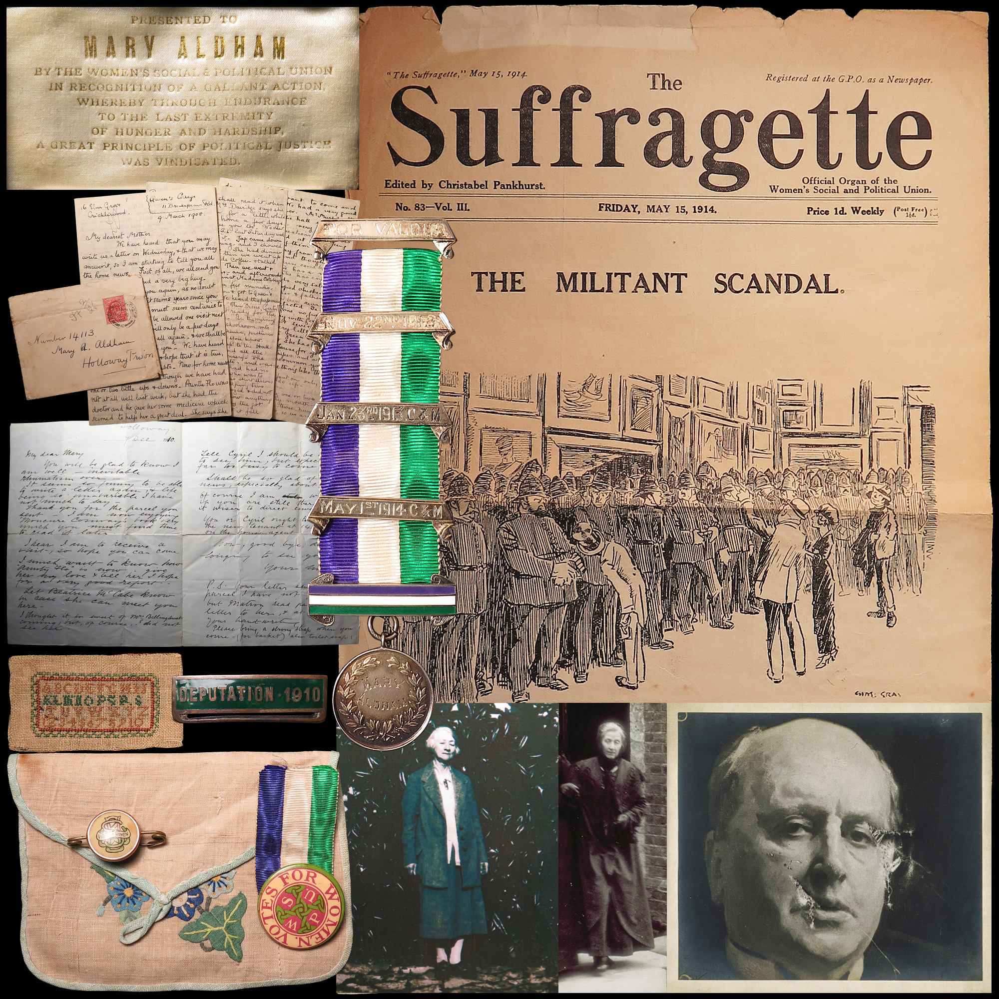 Suffragette Medal with original named fitted case awarded to Mary Aldham. The medal engraved to Mary