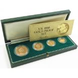 Four coin set 1980 (£5, £2, Sovereign & Half Sovereign). FDC boxed as issued