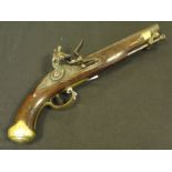 19th Century new land pattern flintlock pistol with tower GR flat lock ring neck cock proofs on