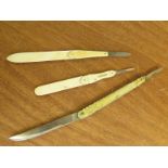 Knives: Ivory penknives- Penknife/letter opener, ivory. Penknife/letter opener, ivory. Carved