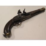 18th - 19th century large Belgium Flintlock saddle pistol with Liege proof marks to barrel