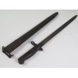 Bayonet: A U.S. P'17 by Winchester in its steel mounted leather scabbard (mounts rusted) Ricasso