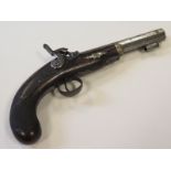 19th century percussion target pistol engraved lock trigger guard with silvers escutcheon to stock