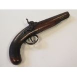19th century percussion overcoat pistol by Cooper lock engraved with scrolls sliding safety catch