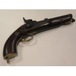 19th Century large British military percussion pistol lock stamped with Crown VR with tower 1857