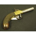 19th century brass frame percussion box lock pistol nice clean gun