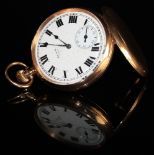 9ct gold open face pocket watch by Elgin , the white dial with bold roman numerals, approx 48mm dia