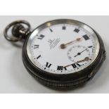 Omega silver cased open face pocket watch, hallmarked Birmingham 1930 with subsidiary second hand