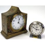 Two clocks, one being a french mantle clock with applied chinoiserie decoration, the second being