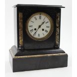 Large Victorian slate mantle clock with marble pediements and a white enamel dial. French movement.