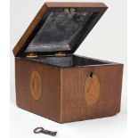 18th century Sheraton type Tea Caddy with inlaid paterae shell design and an unusual elongated