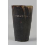 Early 19th century horn beaker embossed with Stafford House (large georgian house on crag path