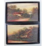Two small cottage oils on board signed H Burton