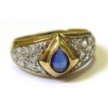 14ct Ring set with sapphire/CZ size P weight 4.3 grams