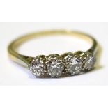 Yellow metal ring set with 4 Diamonds approx 0.80ct size S weight 2.3 grams