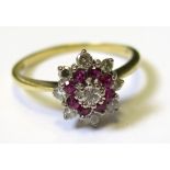 18ct Yellow and white gold ruby/diamond cluster ring approx 0.50 ct size Q weight 3.1 grams