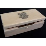 Stunning 19th century Chinese export Ivory box with push button catch and white metal monogram 11.