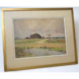 19th century watercolour of a road crossing dated 1894 and indistinctly signed