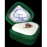 Yellow metal marked 585 Ruby/Diamond Ring size L weight 3.1 grams