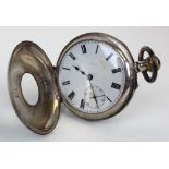 Half hunter Silver pocket watch . Halmarked Chester 1905 The outer case with a blue enamel dial
