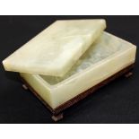 Stunning 19th century Chinese carved celadon jade box on carved wooden stand measuring 12.3 cm