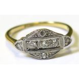 18ct & Pt. Art Deco Style Ring set with 7 Diamonds size O weight 2.4 grams