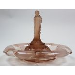 1930's Art Deco Sowerby pressed glass centrepiece in the form of a figurine. Orange-pinky hue.