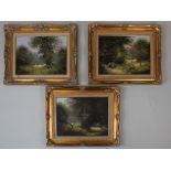 Three framed oil paintings by Les Parson of children playing in fields