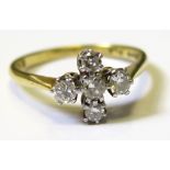 18ct & Plat. Ring set with 5 Diamonds in a cross pattern 0.50ct size O weight 3.3 grams