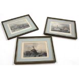 Three 19th century hand coloured marine engravings of whitby, ramsgate and a hulk at portsmouth