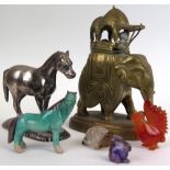 Nieve white metal casting of a horse, various Chinese hardstone carvings, indian brass cigarette