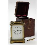 Brass carriage clock by Mappin and Webb, in original morroco leather case