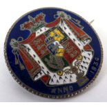 Enameled Coin Brooch: GB William IV Halfcrown 1834, pin on obverse, reverse enameled in 6 colours (