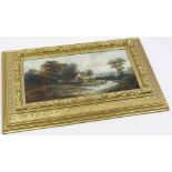 Large 19th century oil on canvas of a rural scene dated 1885 and indistinctly signed within a gilt