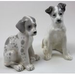 Two ceramic dogs one by lomonosov USSR and Dulovo USSR standing 16 and 19cm respectively
