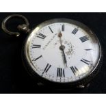 Kendal & Dent silver fob watch, hallmarked Birmingham 1911 the white enamel dial having hourly Roman