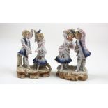 Two continental porcelain figural groups of 18th century couples dancing standing 12 cm high