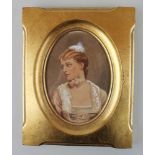 Well painted late Victorian watercolour portrait of a young lady in a later gilt frame 25 x 20 cm