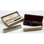Six vintage pens including a boxed parker 51 and a boxed conway stuart.