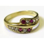 14ct Serpent style ring set with Rubies and Diamonds size O weight 3.3 grams