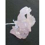 18th century Chinese Rose Quartz carving of bird on a rock.