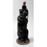 Unusual mid 19th century Bear Shaped Black Glass Russian Vodka bottle with silver fitments.