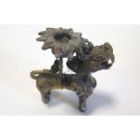 18th Century Chinese bronze candlestick as a dog of fo standing 8cm