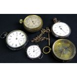 Silver Pocket watch, hallmarked Chester 1899 along with a plated watch, stopwatch , compass etc