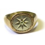 9ct Ring with Diamond starburst setting size Q weight 6.7 grams