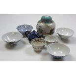 Oriental porcelain including four conical rice bowls lidded ginger jar a small teapot and two tea