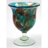 Large Mdina marbled glass goblet standing 19cm high. Etched to the base Mdina 1979